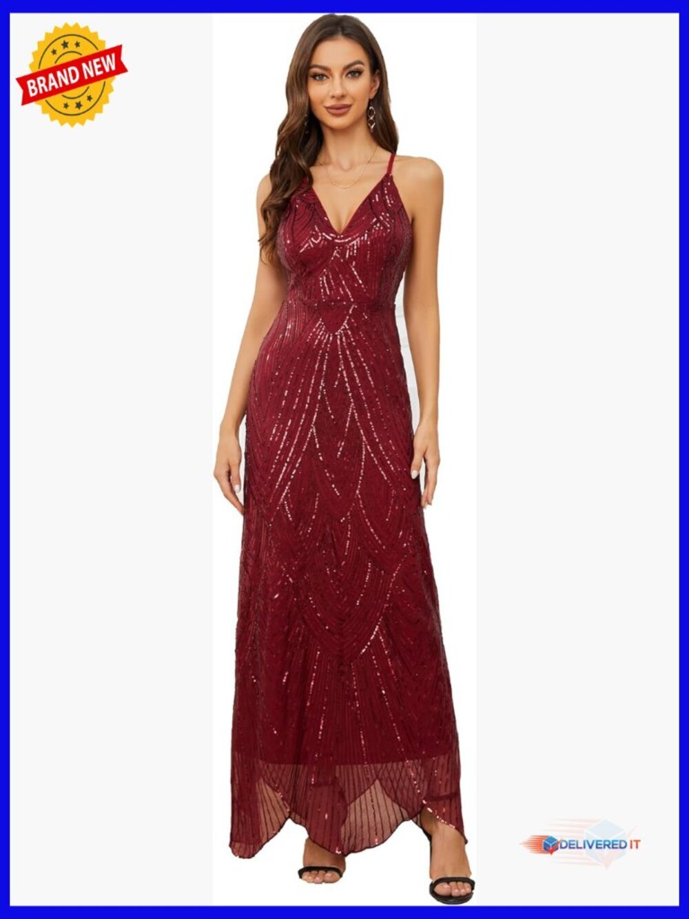 Sequin Sparkly Glitter V Neck Backless Maxi Prom Dress Formal Evening Gown